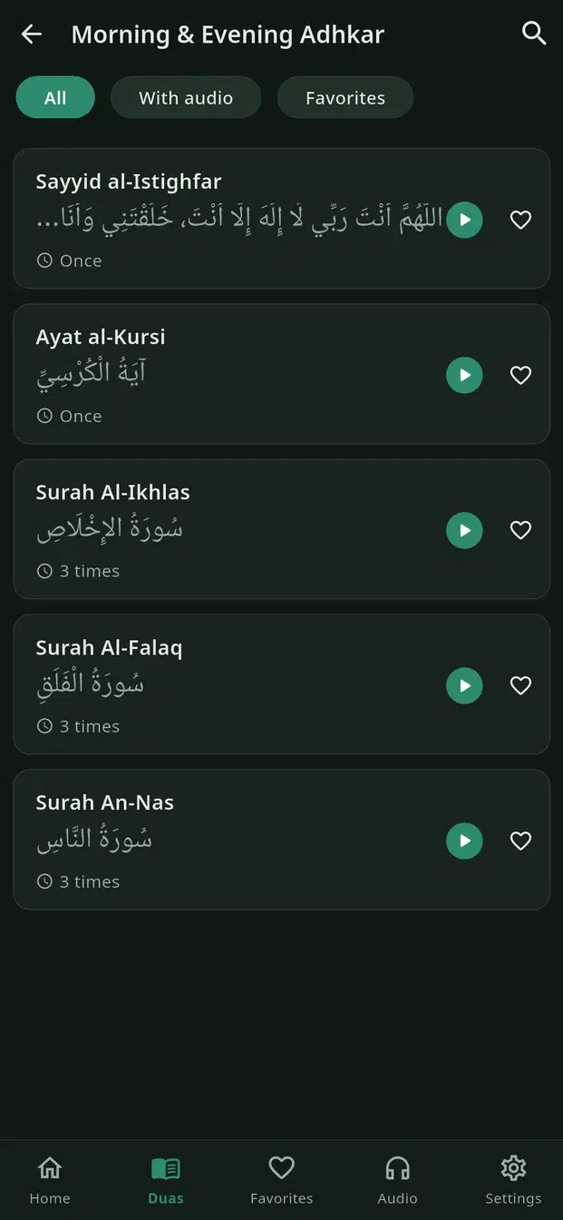 The morning and evening adhkar list